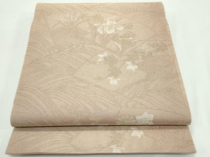 平和屋着物＊夏物 六通柄袋帯 立波地紙草花文 金糸 正絹 逸品 未使用 CABF4621rv