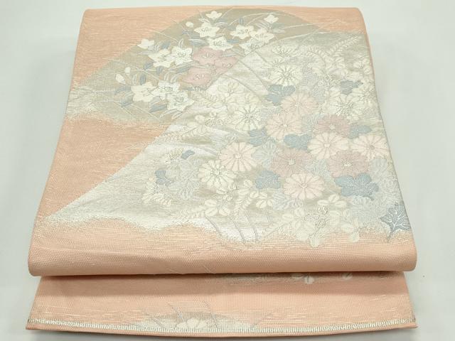 平和屋着物＊夏物 六通柄袋帯 遠山秋草文 銀糸 正絹 逸品 CABF4622rv
