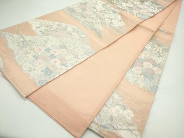 平和屋着物＊夏物 六通柄袋帯 遠山秋草文 銀糸 正絹 逸品 CABF4622rv