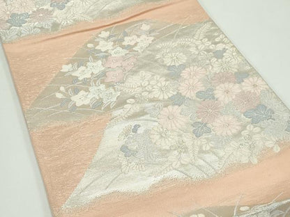 平和屋着物＊夏物 六通柄袋帯 遠山秋草文 銀糸 正絹 逸品 CABF4622rv