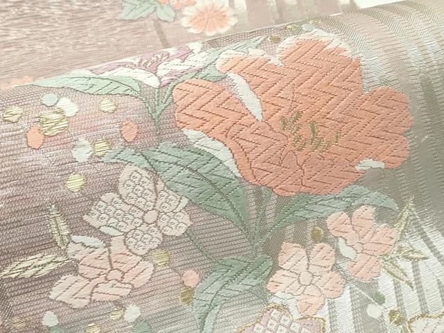 平和屋着物＊夏物　六通柄袋帯　唐織　草花文　金銀糸　正絹　逸品　CABF4625rv