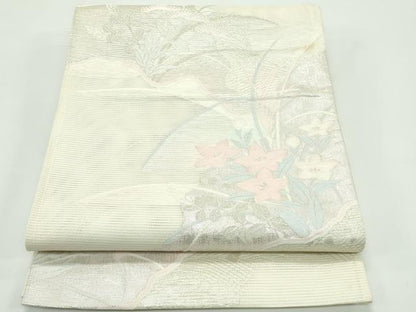 平和屋着物＊夏物 六通柄袋帯 秋草文 銀糸 正絹 逸品 CABF4630rv