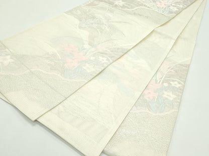 平和屋着物＊夏物 六通柄袋帯 秋草文 銀糸 正絹 逸品 CABF4630rv