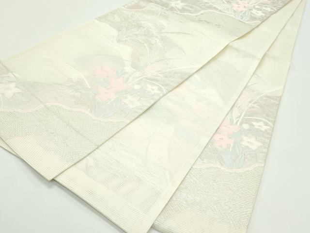 平和屋着物＊夏物 六通柄袋帯 秋草文 銀糸 正絹 逸品 CABF4630rv