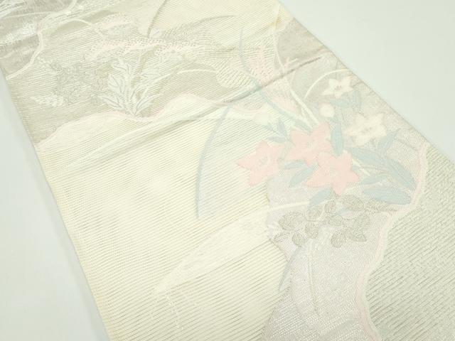 平和屋着物＊夏物 六通柄袋帯 秋草文 銀糸 正絹 逸品 CABF4630rv
