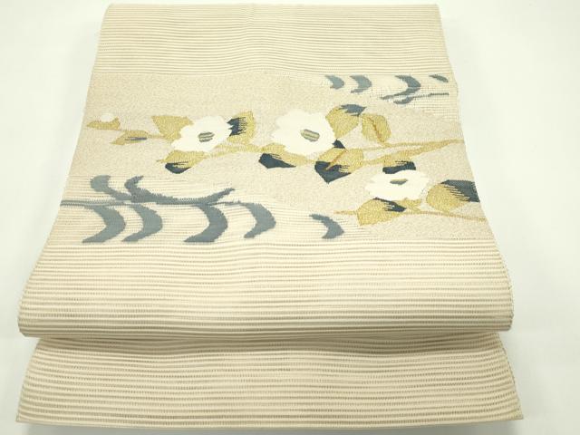 平和屋着物＊夏物 八寸名古屋帯 絽綴れ 椿 金糸 正絹 逸品 CABF4637rv