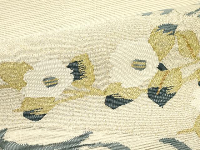 平和屋着物＊夏物 八寸名古屋帯 絽綴れ 椿 金糸 正絹 逸品 CABF4637rv
