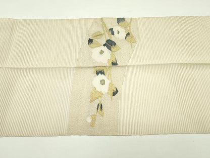 平和屋着物＊夏物 八寸名古屋帯 絽綴れ 椿 金糸 正絹 逸品 CABF4637rv