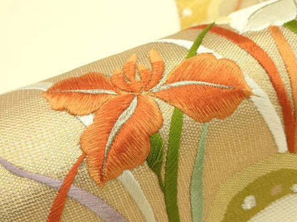 平和屋着物＊夏物 九寸名古屋帯 刺繍 杜若 金銀糸 正絹 逸品 CABF4640rv