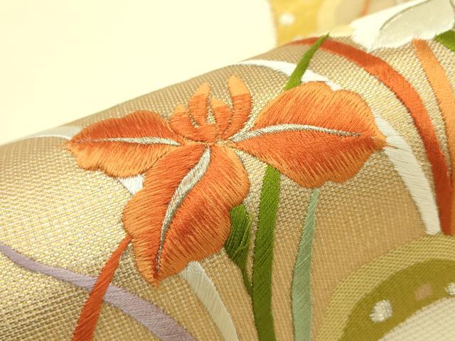 平和屋着物＊夏物 九寸名古屋帯 刺繍 杜若 金銀糸 正絹 逸品 CABF4640rv