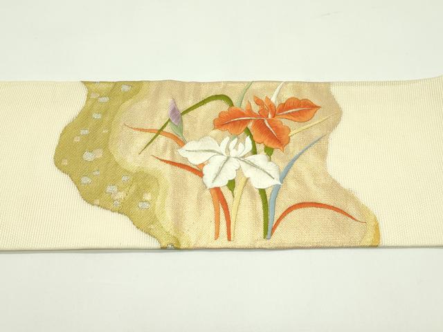 平和屋着物＊夏物 九寸名古屋帯 刺繍 杜若 金銀糸 正絹 逸品 CABF4640rv