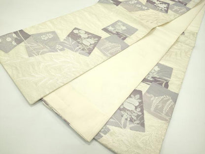 平和屋着物＊夏物 六通柄袋帯 色紙重ね秋草文 銀糸 正絹 逸品 CABF4643rv