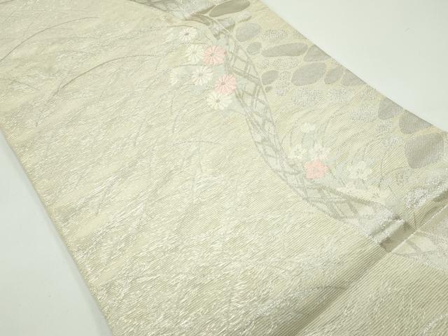 平和屋着物＊夏物 六通柄袋帯 秋草文 銀糸 正絹 逸品 CABF4646rv