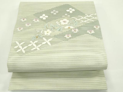 平和屋着物＊夏物 八寸名古屋帯 絽綴れ 草花文 金銀糸 正絹 逸品 CABF4652rv
