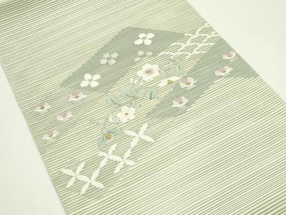 平和屋着物＊夏物 八寸名古屋帯 絽綴れ 草花文 金銀糸 正絹 逸品 CABF4652rv