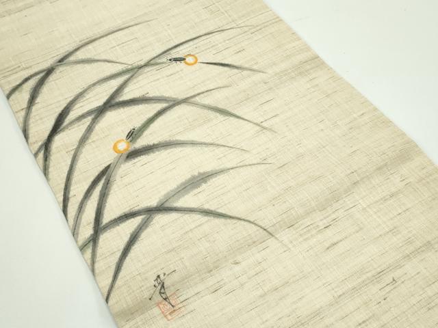 平和屋着物＊夏物　九寸開き名古屋帯　作家物　手描き　蛍　麻　逸品　CABF4655rv