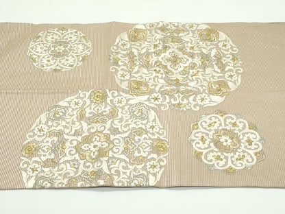 平和屋着物＊夏物 太鼓柄袋帯 総刺繍 正倉院花文 金銀糸 正絹 逸品 CABF4656rv