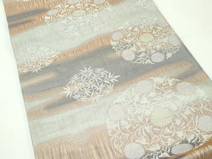 平和屋着物＊夏物　両面　全通柄袋帯　霞菊丸文　銀糸　正絹　逸品　CABF4660rv