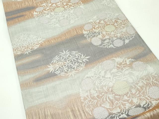 平和屋着物＊夏物　両面　全通柄袋帯　霞菊丸文　銀糸　正絹　逸品　CABF4660rv