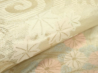 平和屋着物＊夏物　六通柄袋帯　流水地紙草花文　金糸　正絹　逸品　CABF4661rv