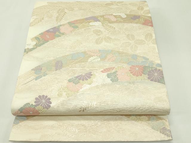 平和屋着物＊夏物　六通柄袋帯　秋草文　金糸　正絹　逸品　CABF4663rv