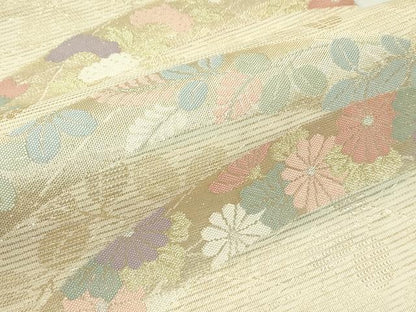 平和屋着物＊夏物　六通柄袋帯　秋草文　金糸　正絹　逸品　CABF4663rv