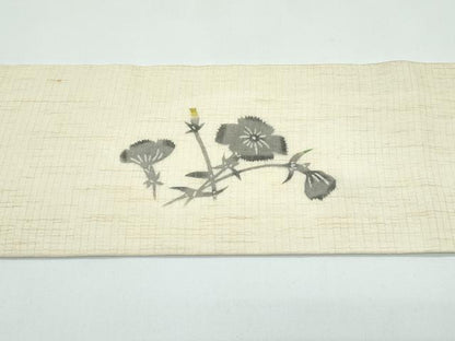 平和屋着物＊夏物 九寸名古屋帯 型染め 草花文 麻 逸品 CABF4666rv