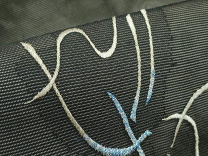 平和屋着物＊夏物 九寸名古屋帯 刺繍 草花文 黒地 銀糸 正絹 逸品 未使用 CABF4670rv