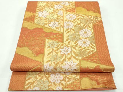 平和屋着物＊夏物　六通柄袋帯　屏風草花文　金糸　正絹　逸品　CABF4675rv