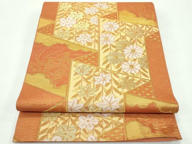 平和屋着物＊夏物　六通柄袋帯　屏風草花文　金糸　正絹　逸品　CABF4675rv