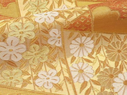 平和屋着物＊夏物　六通柄袋帯　屏風草花文　金糸　正絹　逸品　CABF4675rv