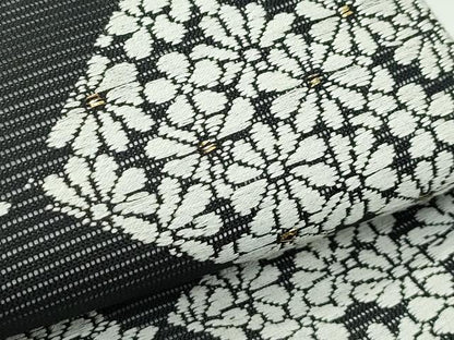 平和屋着物＊夏物　六通柄袋帯　唐織　菊菱文　黒地　金糸　正絹　逸品　CABF4676rv