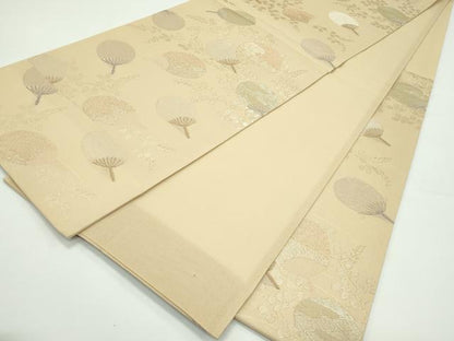 平和屋着物＊夏物　六通柄袋帯　団扇　萩　金糸　正絹　逸品　CABF4679rv
