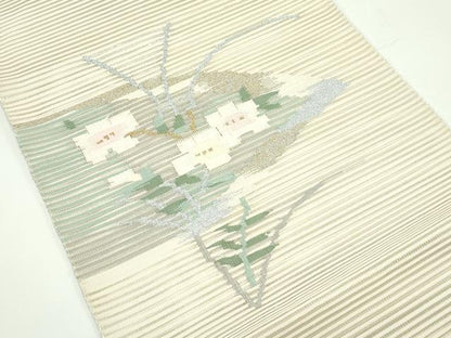 平和屋着物＊夏物 八寸名古屋帯 絽綴れ 草花文 金銀糸 正絹 逸品 CABF4686rv