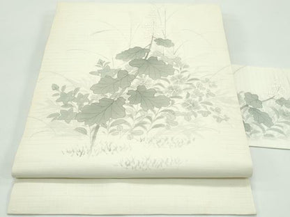 平和屋着物＊夏物 九寸名古屋帯 手描き 秋草文 麻 逸品 CABF4691rv