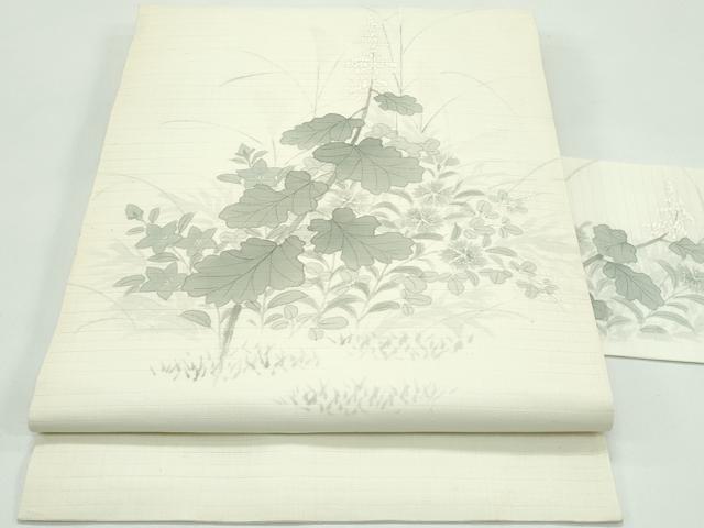 平和屋着物＊夏物 九寸名古屋帯 手描き 秋草文 麻 逸品 CABF4691rv