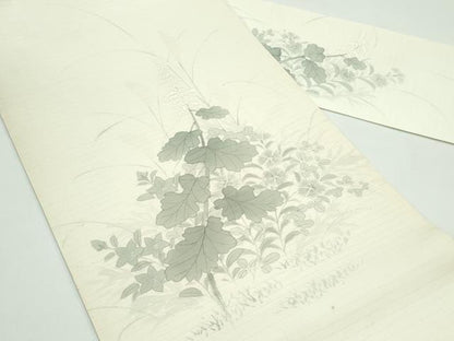 平和屋着物＊夏物 九寸名古屋帯 手描き 秋草文 麻 逸品 CABF4691rv
