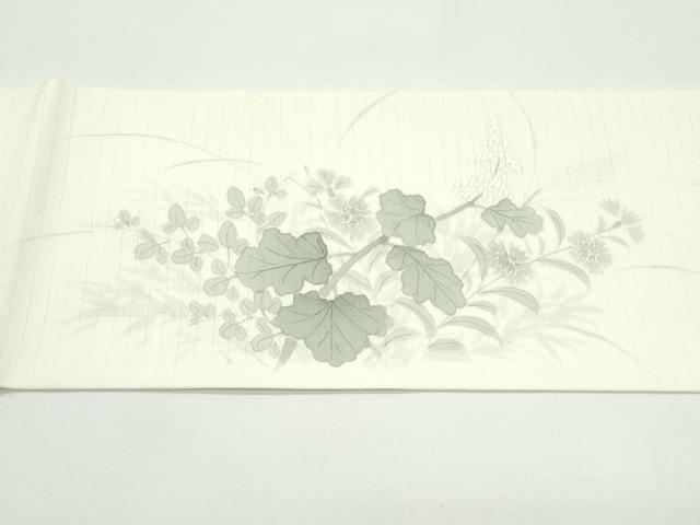 平和屋着物＊夏物 九寸名古屋帯 手描き 秋草文 麻 逸品 CABF4691rv