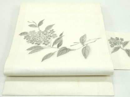 平和屋着物＊夏物 九寸名古屋帯 作家物 民芸手織 生つむぎ 手描き 紫陽花 証紙付き 正絹 逸品 CABF4692rv