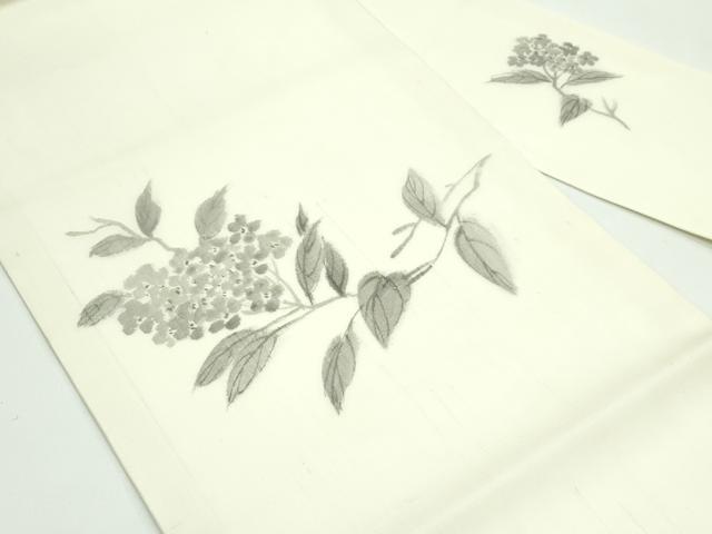 平和屋着物＊夏物 九寸名古屋帯 作家物 民芸手織 生つむぎ 手描き 紫陽花 証紙付き 正絹 逸品 CABF4692rv