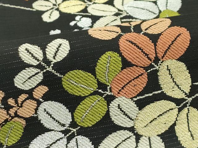 平和屋着物＊夏物　九寸名古屋帯　萩　黒地　金銀糸　正絹　逸品　CABF4693rv