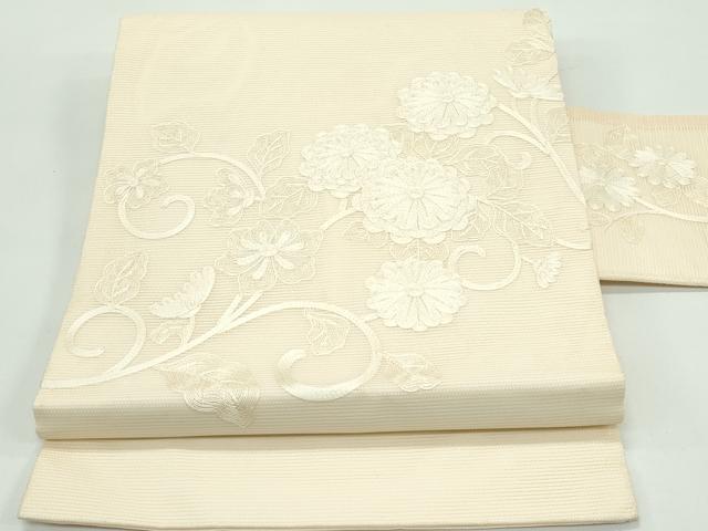 平和屋着物＊夏物 九寸名古屋帯 総刺繍 花唐草文 正絹 逸品 CABF4694rv
