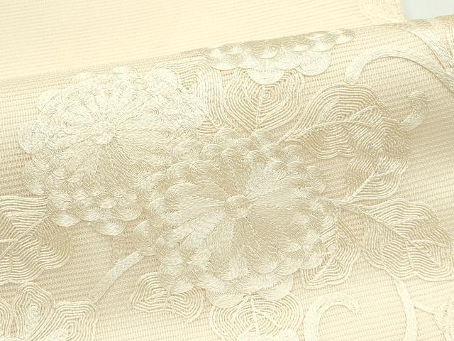 平和屋着物＊夏物 九寸名古屋帯 総刺繍 花唐草文 正絹 逸品 CABF4694rv