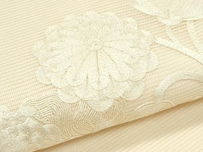 平和屋着物＊夏物 九寸名古屋帯 総刺繍 花唐草文 正絹 逸品 CABF4694rv