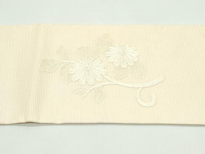 平和屋着物＊夏物 九寸名古屋帯 総刺繍 花唐草文 正絹 逸品 CABF4694rv