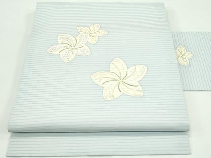 平和屋着物＊夏物 絽塩瀬 九寸名古屋帯 舞花文 銀彩 正絹 逸品 CABF4695rv