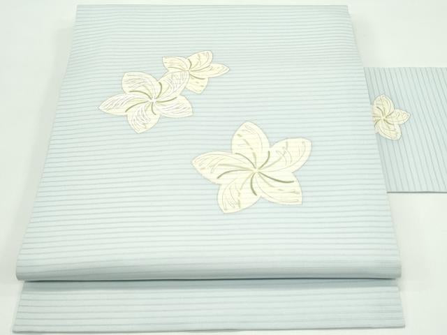 平和屋着物＊夏物 絽塩瀬 九寸名古屋帯 舞花文 銀彩 正絹 逸品 CABF4695rv