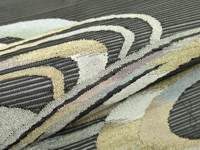 平和屋着物＊夏物　太鼓柄袋帯　すくい織　流水文　黒地　金銀糸　正絹　逸品　CABF4703rv