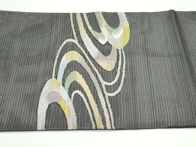 平和屋着物＊夏物　太鼓柄袋帯　すくい織　流水文　黒地　金銀糸　正絹　逸品　CABF4703rv