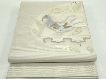 平和屋着物＊夏物　太鼓柄袋帯　絽綴れ　絽刺し　総刺繍　区限刺繍　花鳥文　正絹　逸品　CABF4705rv
